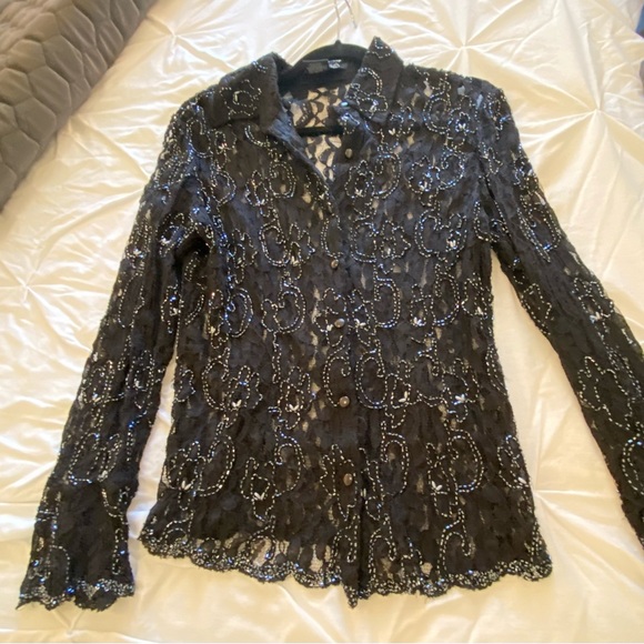 Black Sequined Blouse - Medium - Picture 5 of 7